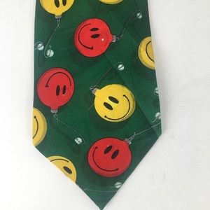 Honors smiley face ornaments Christmas themed tie